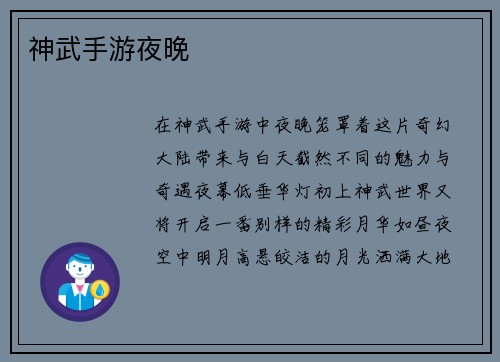 神武手游夜晚